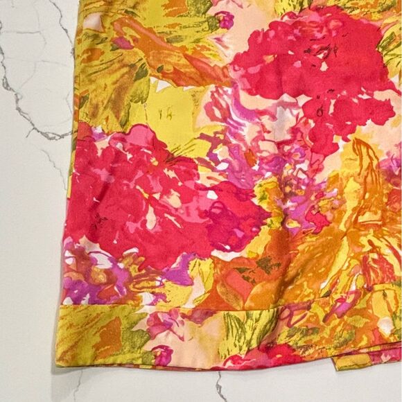 J. Crew | Yellow Pink Floral Print Silk Asymmetric Tie Women’s Sleeveless Blouse - Picture 10 of 13